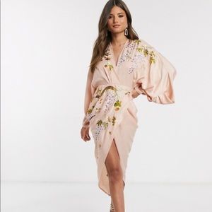 ASOS Satin Kimono Sleeve Midi Dress